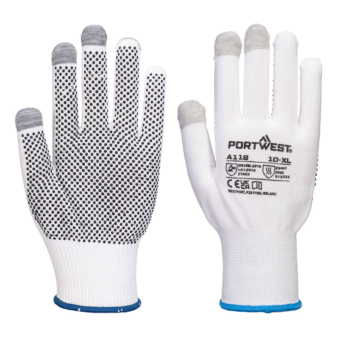Grip 13 PVC-dottad handske för pekskärm – 12-pack - Vit/Grå