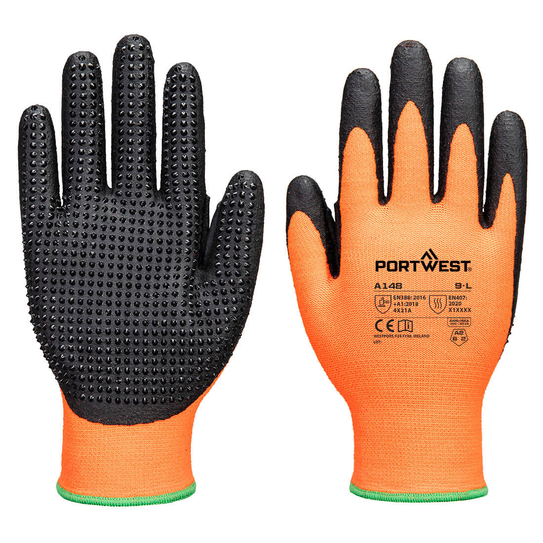 Grip 13 Nitrilhandske med hög prickig yta - Orange/Svart