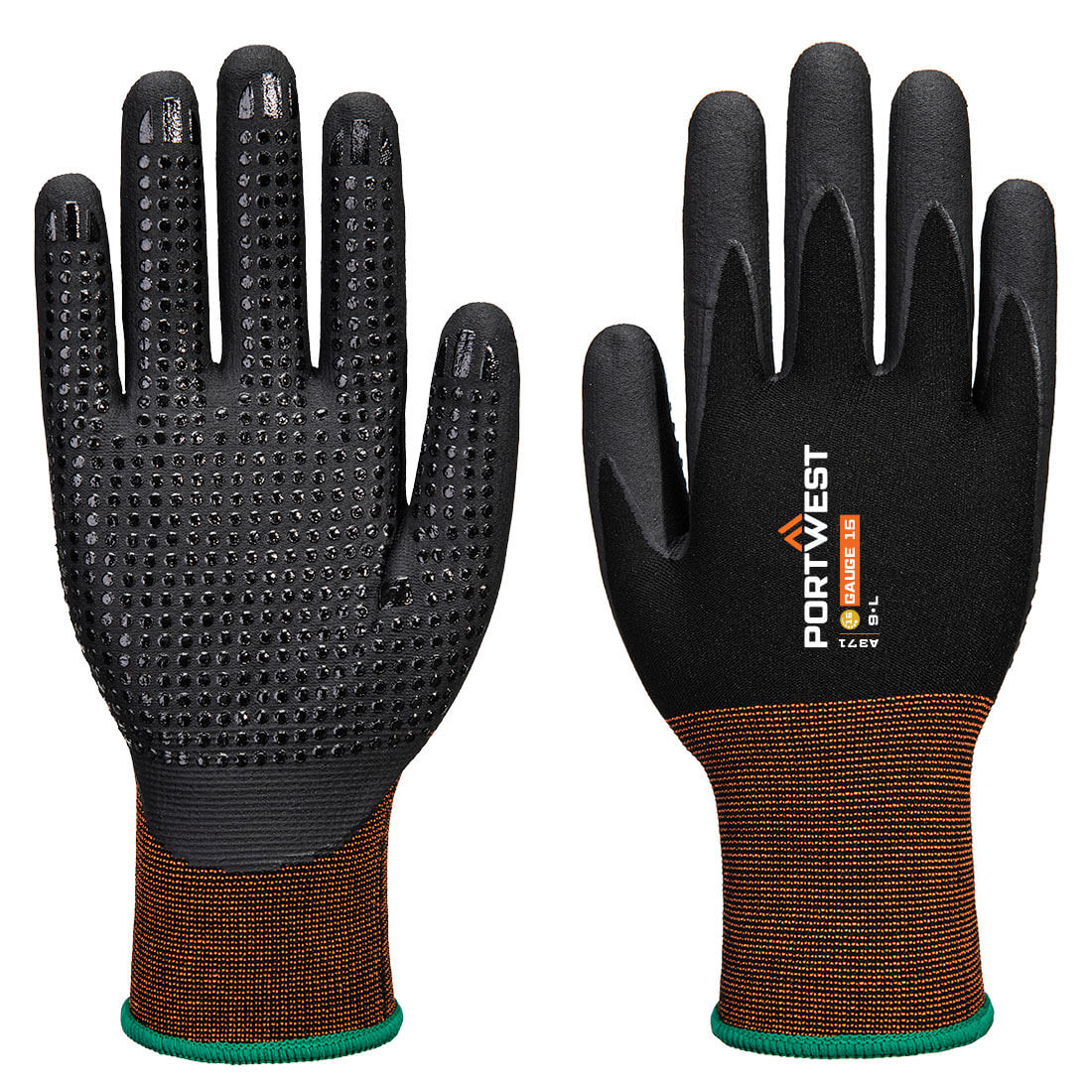 GP Grip 15 nitrilhandskar med mikroskum och prickar - Svart