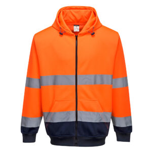 Tvåfärgad Hood med Blixtlås - Orange/Marinblå