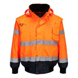 Hi-Vis Contrast Bomber Jacket - Orange/Marinblå