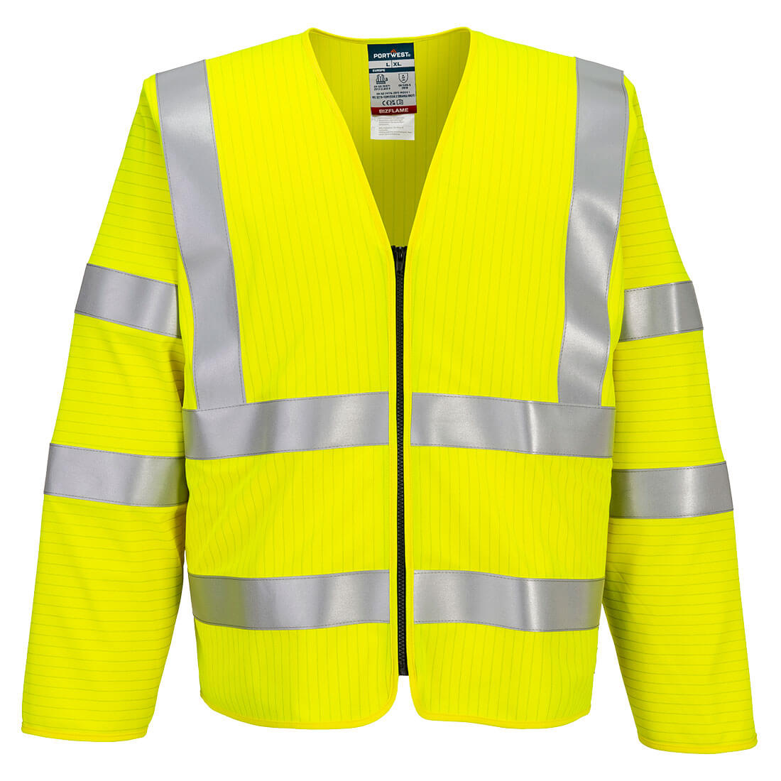 Bizflame Hi-Vis FR långärmad väst med dragkedja - Gul: