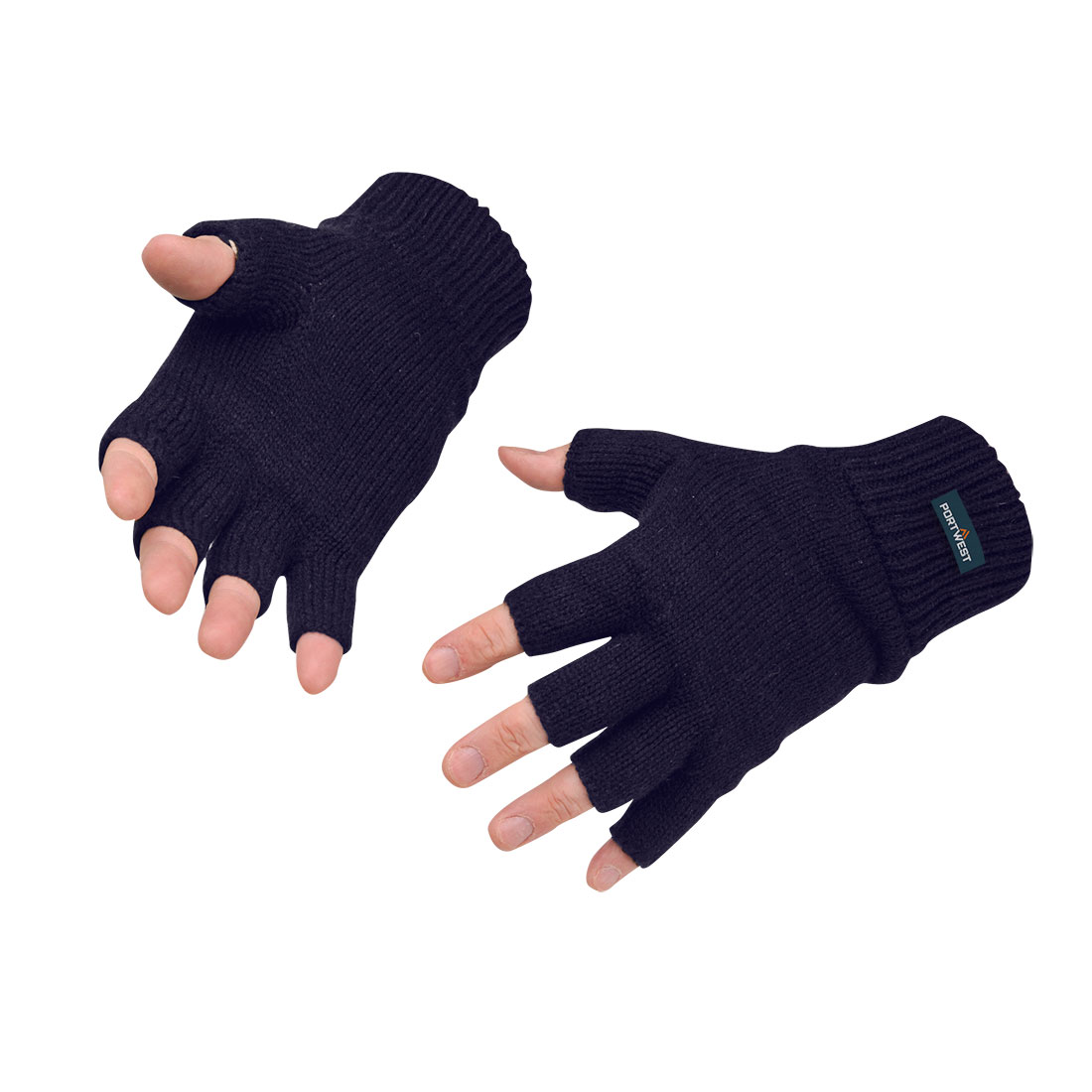 Fingerlös Stickad Insulatex Handske - Marinblå