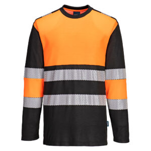 PW3 Hi-Vis Cotton Comfort Class 1 T-shirt L/S - Orange/Svart