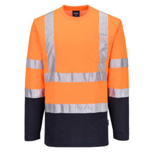 Hi-Vis Cotton Comfort Kontrast T-shirt L/S - Orange/Marinblå