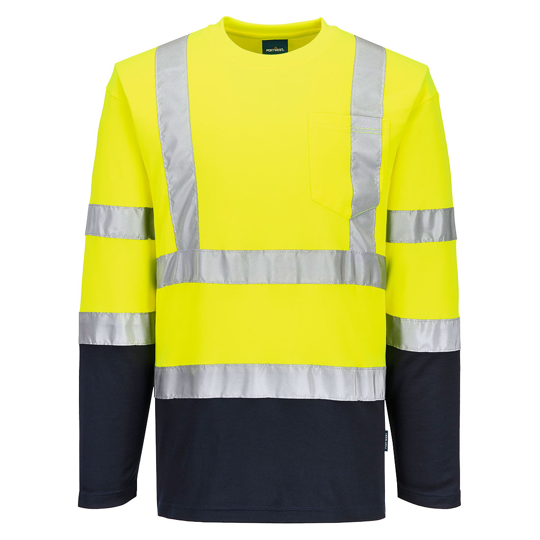 Hi-Vis Cotton Comfort Kontrast T-shirt L/S - Gul/Marinblå