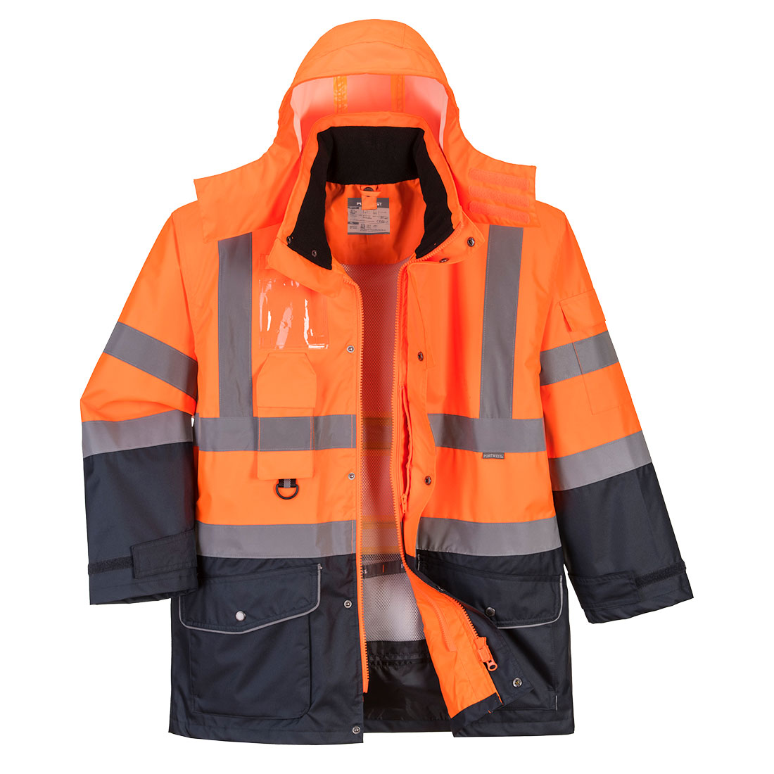 Hi-Vis 7-i-1 Contrast Traffic Jacka - Orange/Marinblå