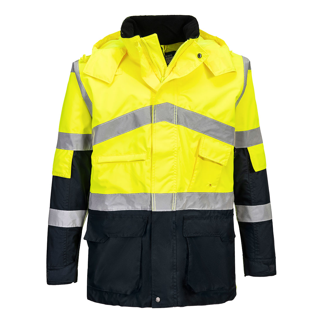 Hi-Vis 2-Färgs Andningsaktiv Jacka - Gul/Marinblå