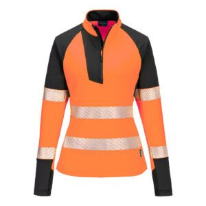 PW3 Hi-Vis 1/4 Zip, sweatshirt med dragkedja för damer - Orange/Svart