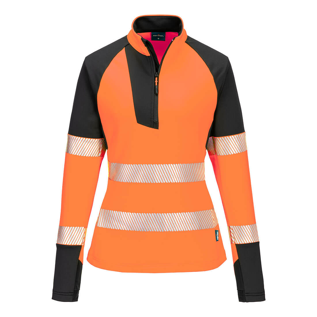 PW3 Hi-Vis 1/4 Zip, sweatshirt med dragkedja för damer - Orange/Svart