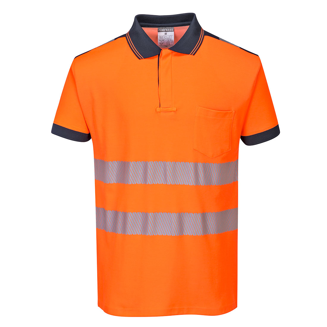 PW3 Hi-Vis Pikétröja S/S - Orange/Marinblå